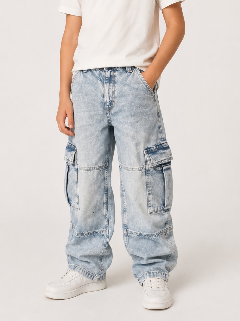 Boys Baggy Cargo Light Wash Jeans size 14 H&M